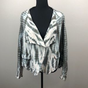 XCVI Tie-Dye Waterfall Drape Long Sleeves Raw Edge Tiered Layered Cardigan